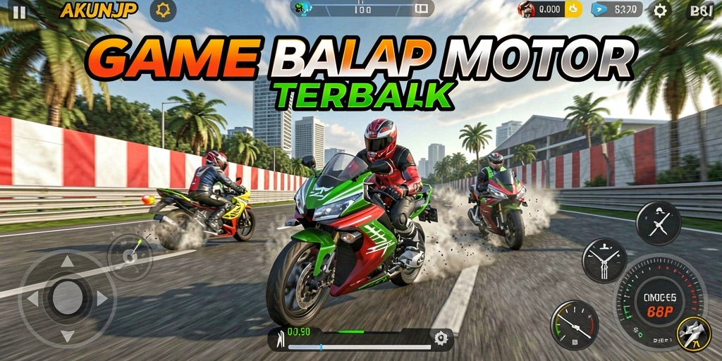Tampilan screenshot menunjukkan aksi seru balapan motor.