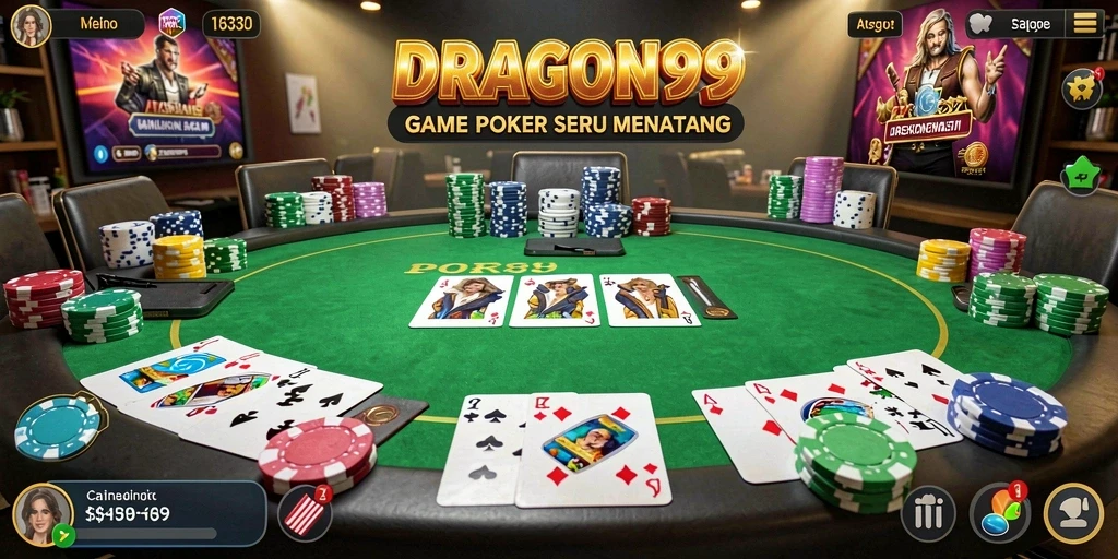 Tangkapan layar utama DRAGON99 menampilkan suasana seru permainan Poker.