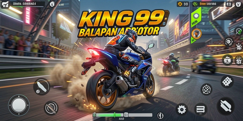 Tampilan gameplay seru dari KING999 saat balapan motor.