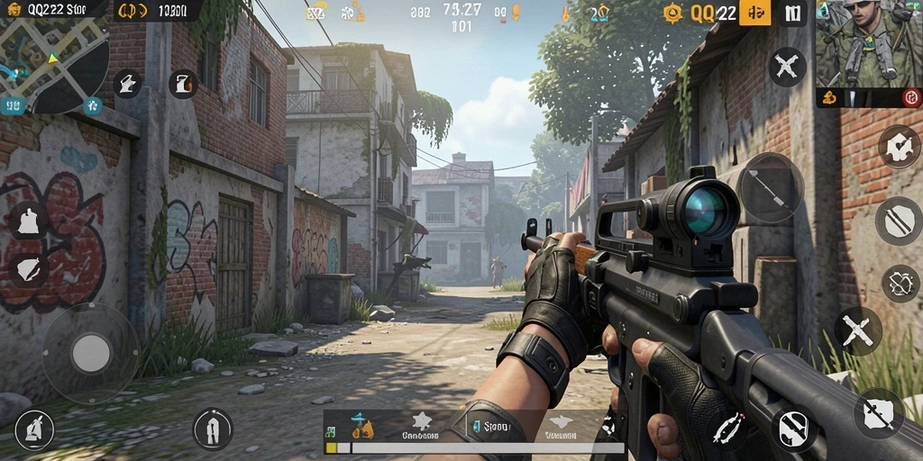 Tangkapan layar menunjukkan aksi permainan FPS intens di QQ222.